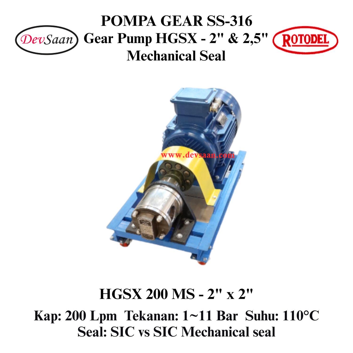 Gear Pump HGSX-200 (MS) Pompa Roda Gigi (Complete Set) 4pole