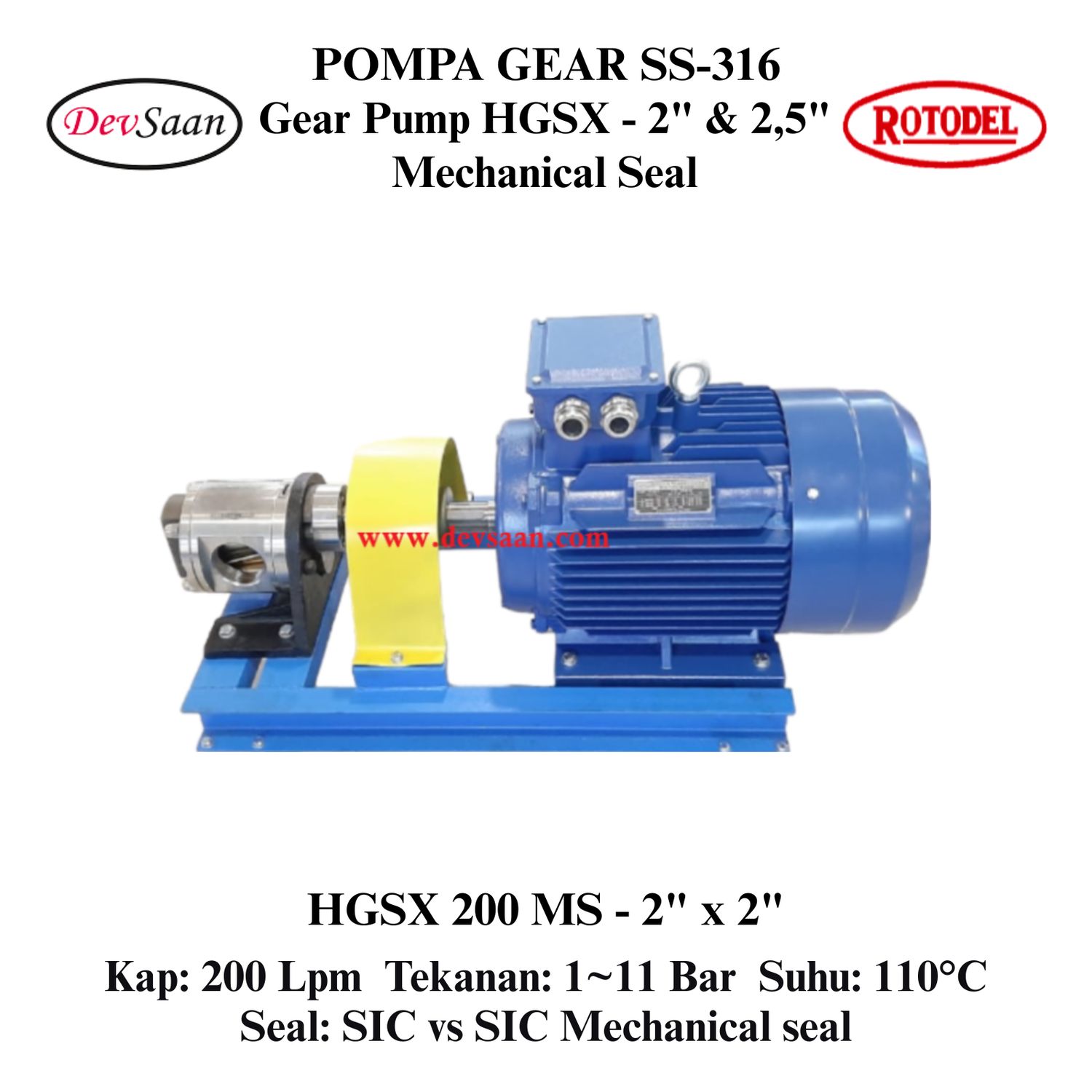 Gear Pump HGSX-200 (MS) Pompa Roda Gigi (Complete Set) 4pole