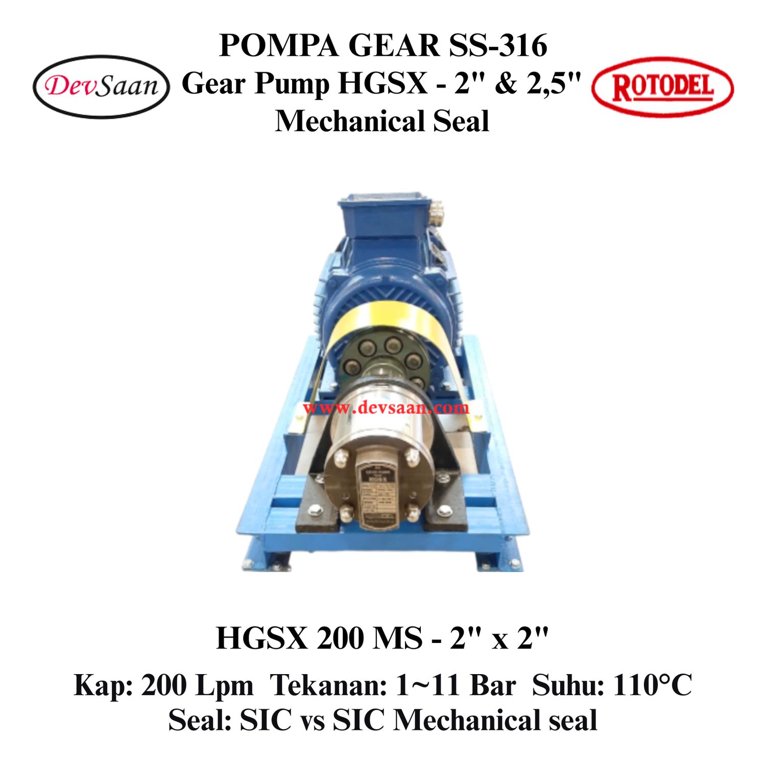 Gear Pump HGSX-200 (MS) Pompa Roda Gigi (Complete Set) 4pole