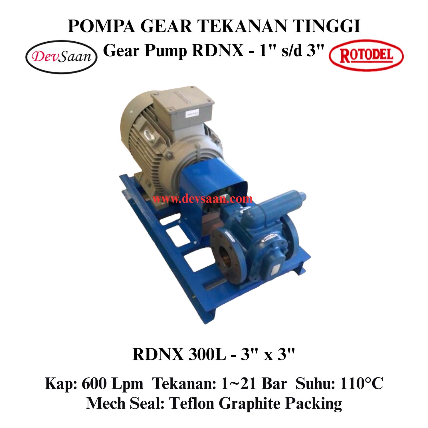 Gear Pump Rotari RDNX 300L Tekanan Tinggi (Complete Set) 4pole