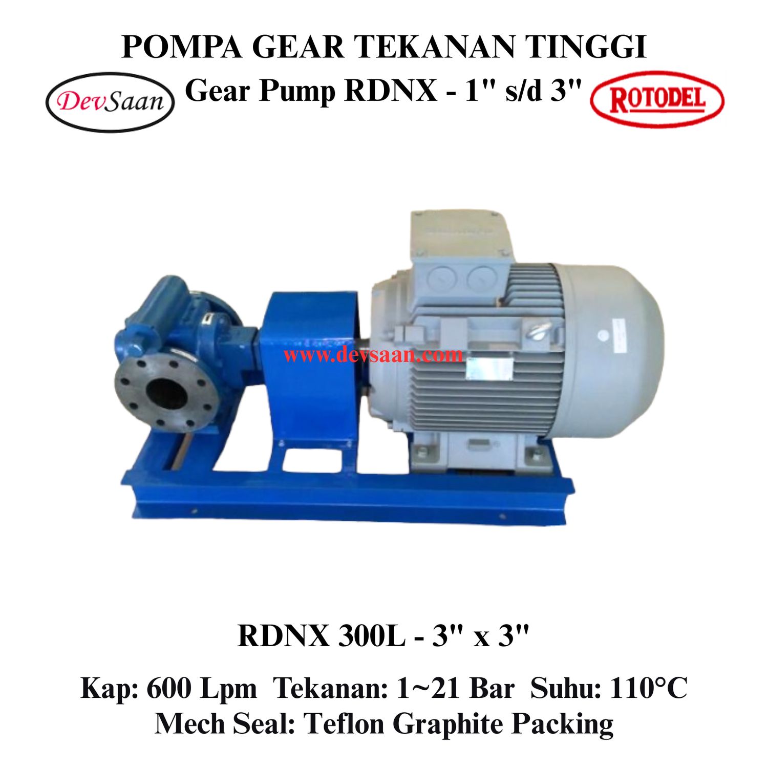 Gear Pump Rotari RDNX 300L Tekanan Tinggi (Complete Set) 4pole