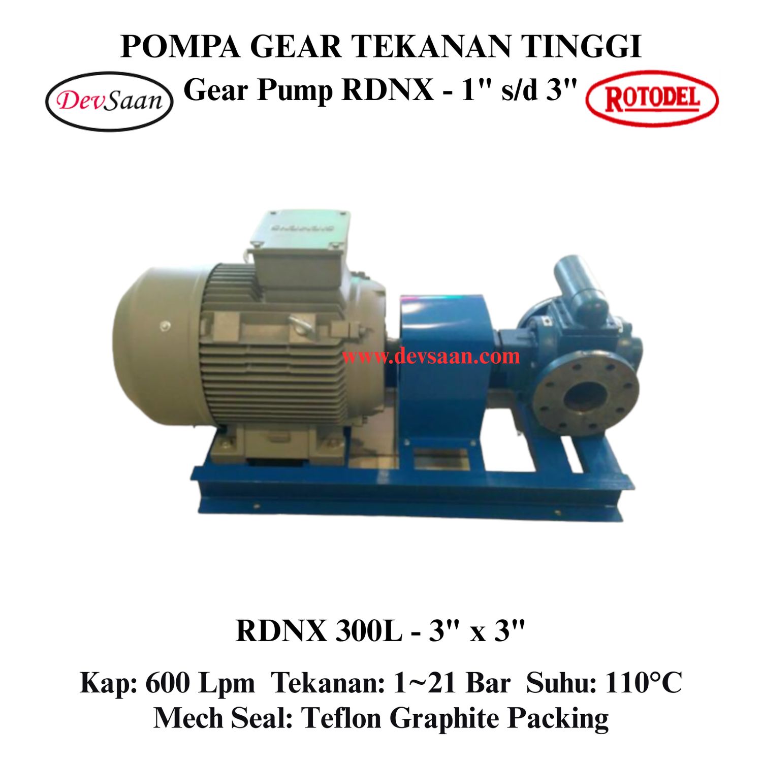 Gear Pump Rotari RDNX 300L Tekanan Tinggi (Complete Set) 4pole