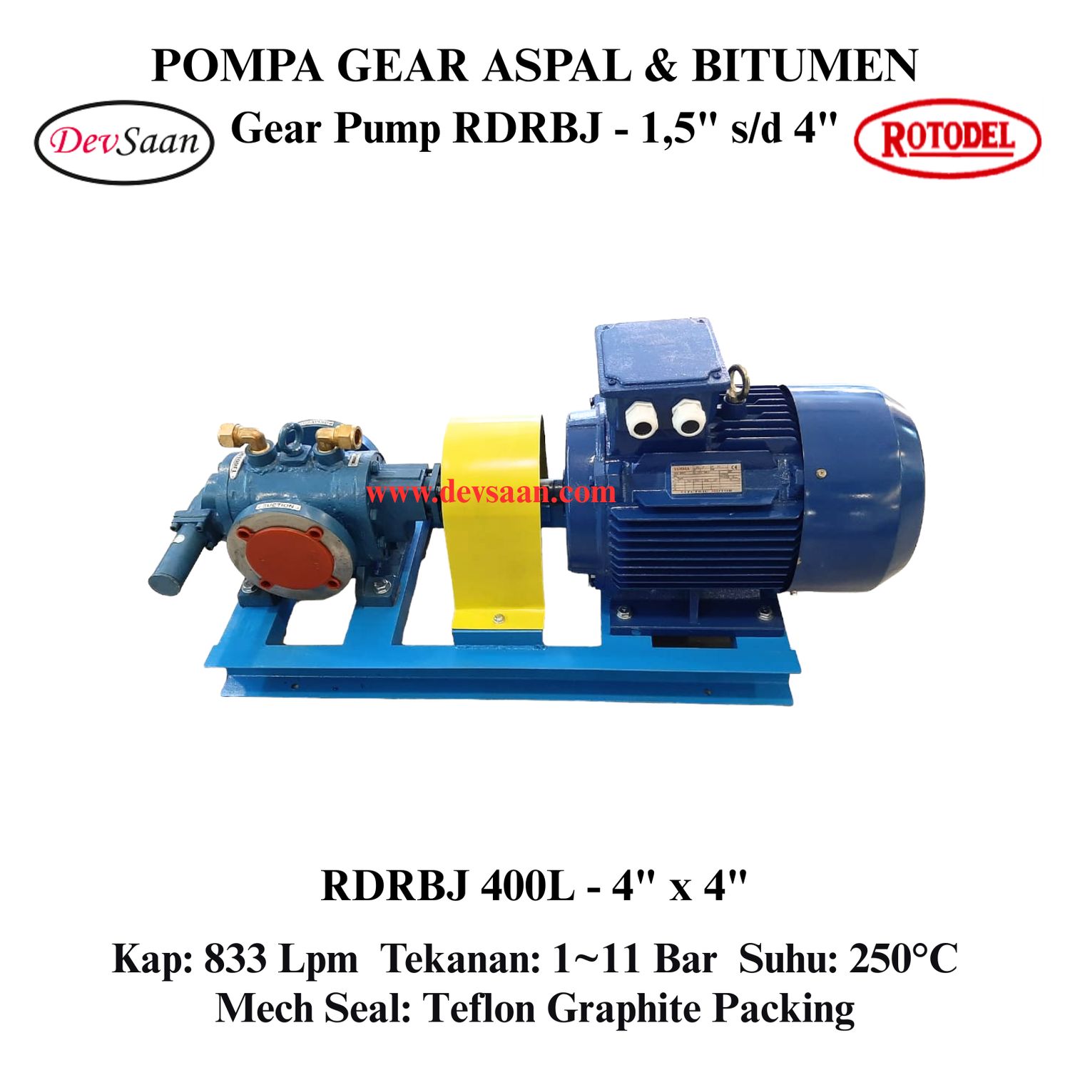 Gear Pump Rotari Jacket RDRBJ 400L Pompa Aspal (Complete Set) 4pole