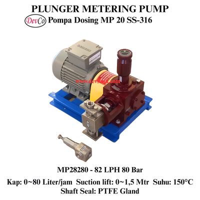 Pompa Dosing MP28280 SS-316 Plunger Metering Pump 82 LPH 80 Bar (Complete Set) 4pole Pompa Dosing MP28280 SS-316 Plunger Metering Pump 82 LPH 80 Bar (Complete Set) 4pole