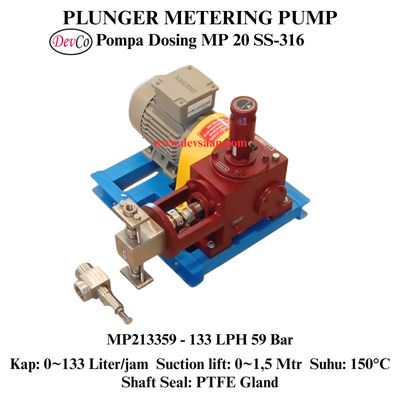 Pompa Dosing MP213359 SS-316 Plunger Metering Pump 133 LPH 59 Bar (Complete Set) 4pole Pompa Dosing MP213359 SS-316 Plunger Metering Pump 133 LPH 59 Bar (Complete Set) 4pole