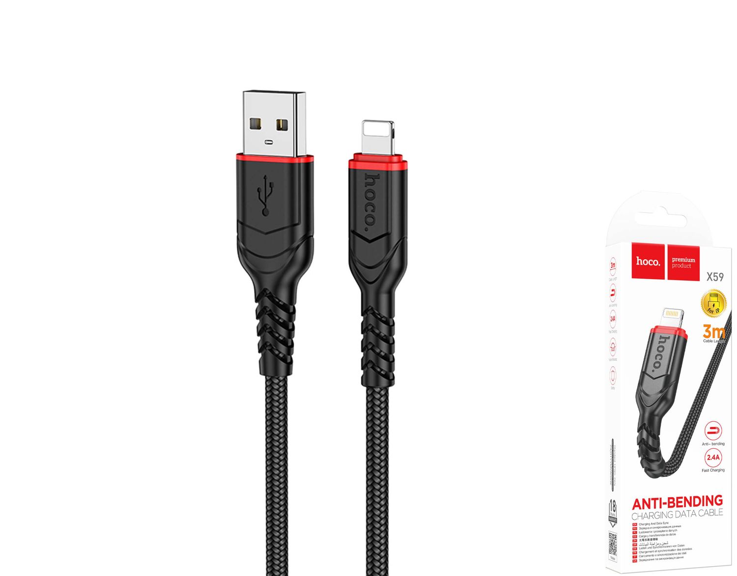 Hoco X59 USB-A uz Lightning pītais kabelis Hoco X59 USB-A uz Lightning pītais kabelis