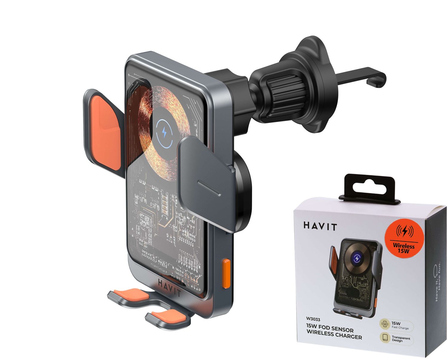 Havit W3033 auto bezvadu lādētājs-turētājs