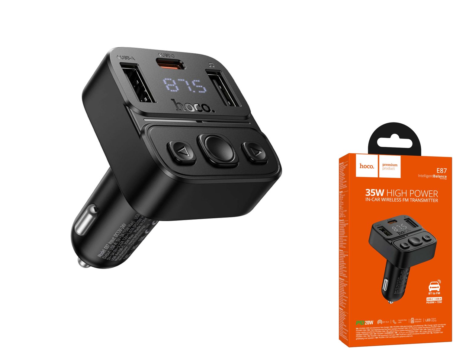 Hoco E87 Bluetooth FM modulators ar brīvroku sistēmu Hoco E87 Bluetooth FM modulators ar brīvroku sistēmu
