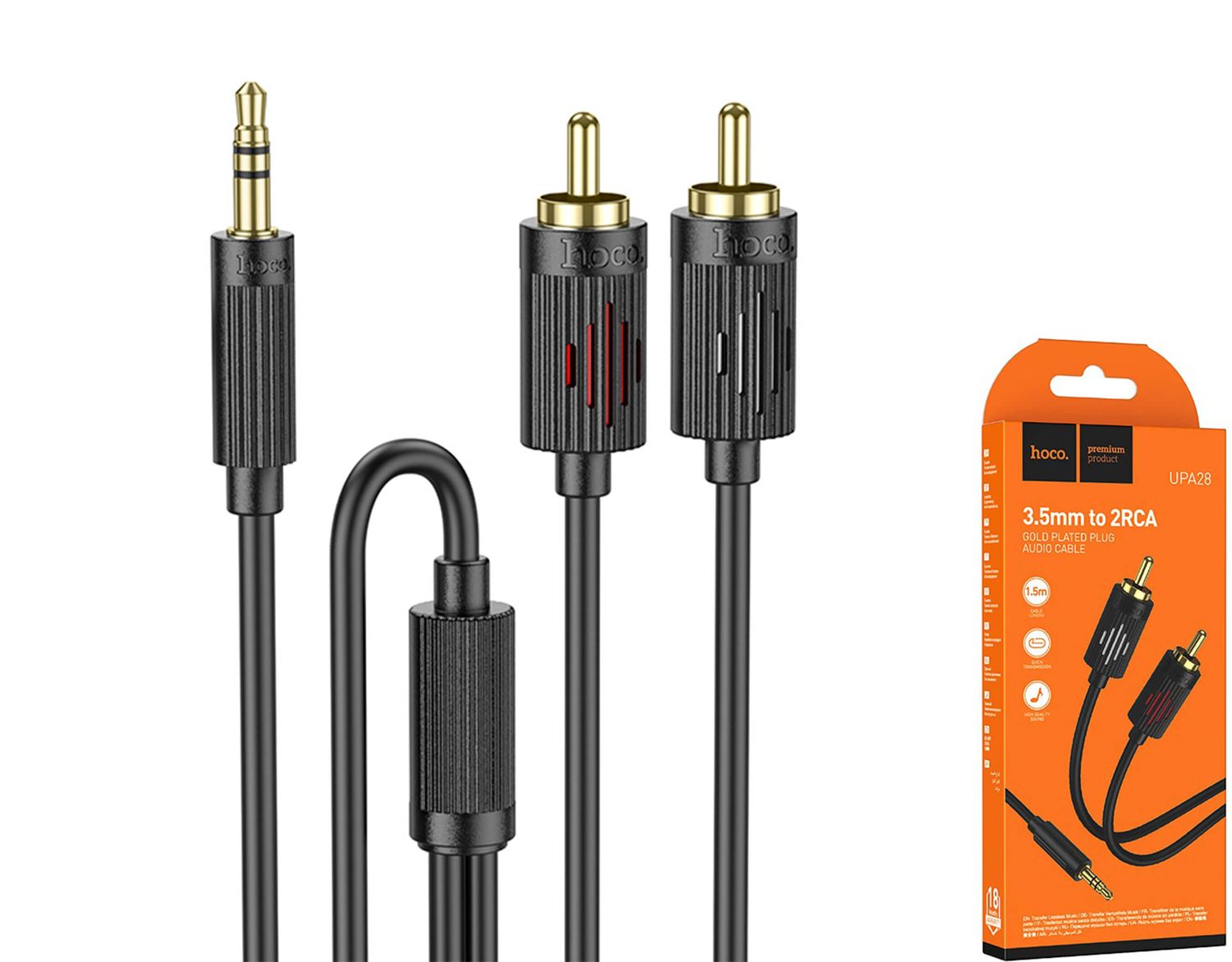 Hoco UPA28 3.5mm uz 2xRCA audio kabelis