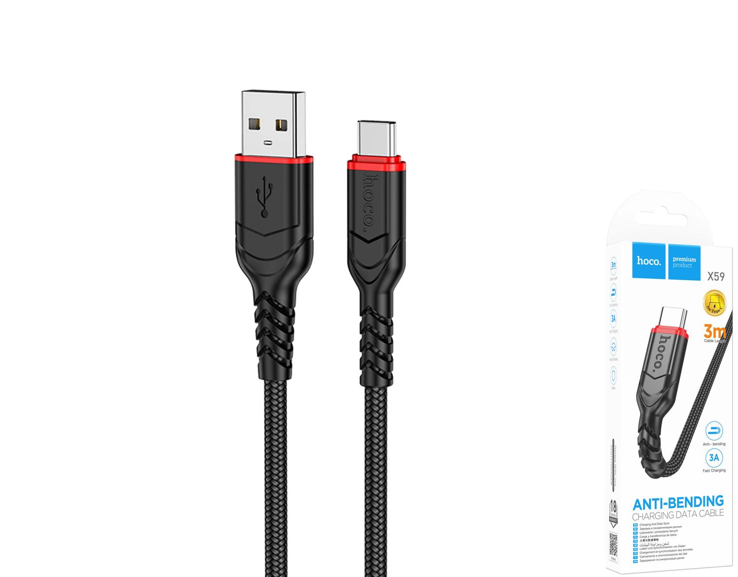 Hoco X59 USB-A uz USB-C pītais kabelis Hoco X59 USB-A uz USB-C pītais kabelis