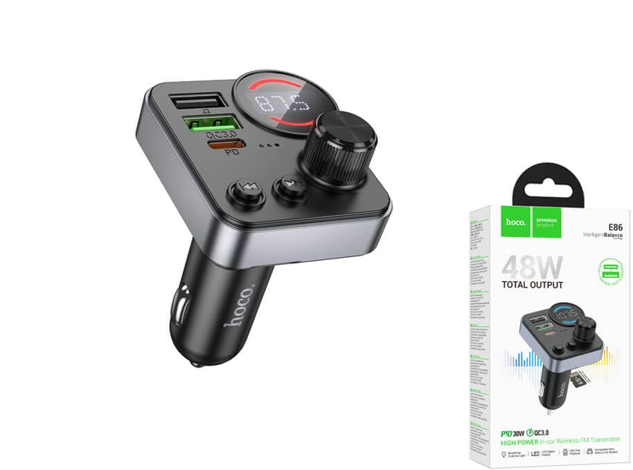 Hoco E86 Bluetooth FM modulators ar auto lādētāju