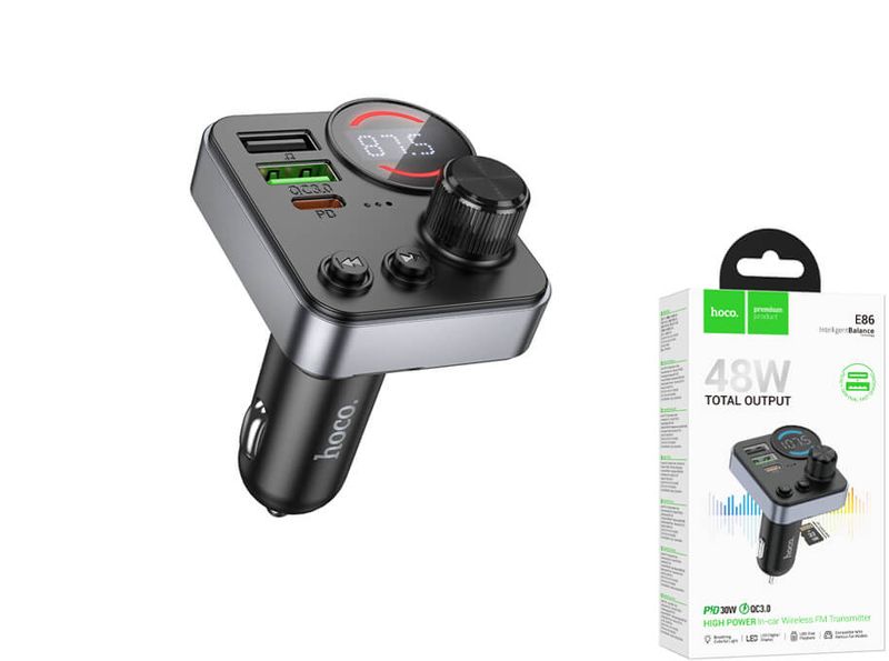 Hoco E86 Bluetooth FM modulators ar auto lādētāju