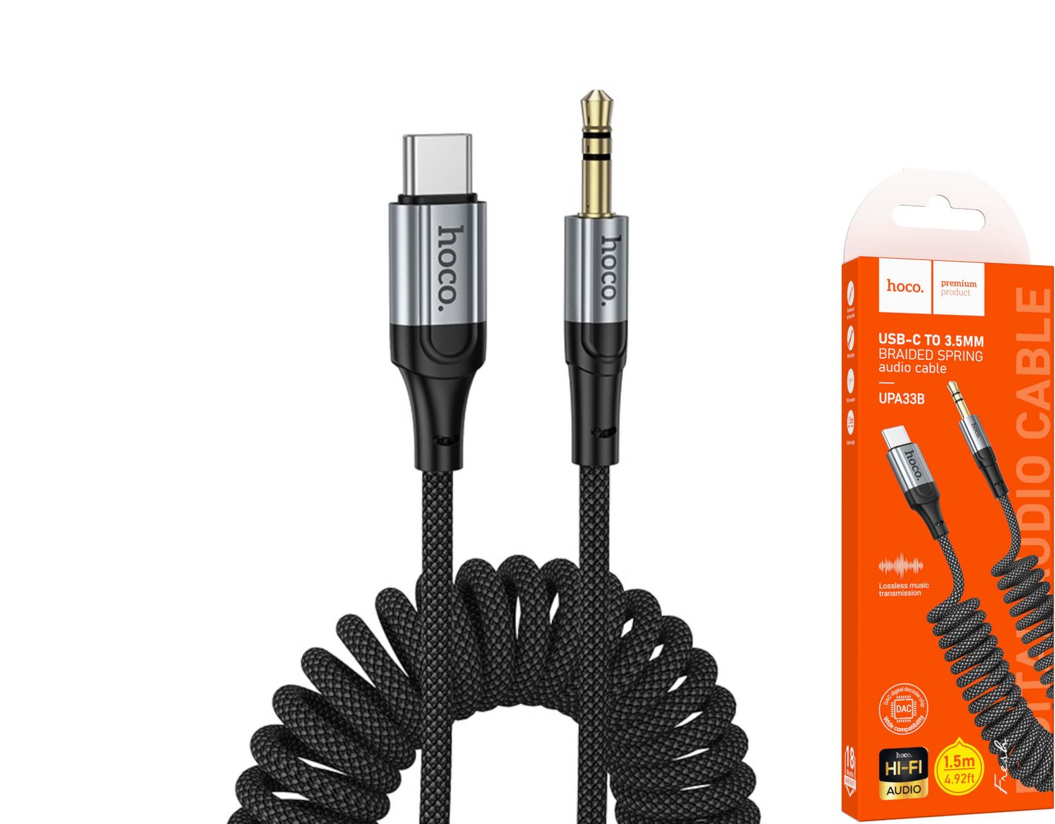 Hoco UPA33B USB-C uz 3.5mm audio spirālveida kabelis Hoco UPA33B USB-C uz 3.5mm audio spirālveida kabelis