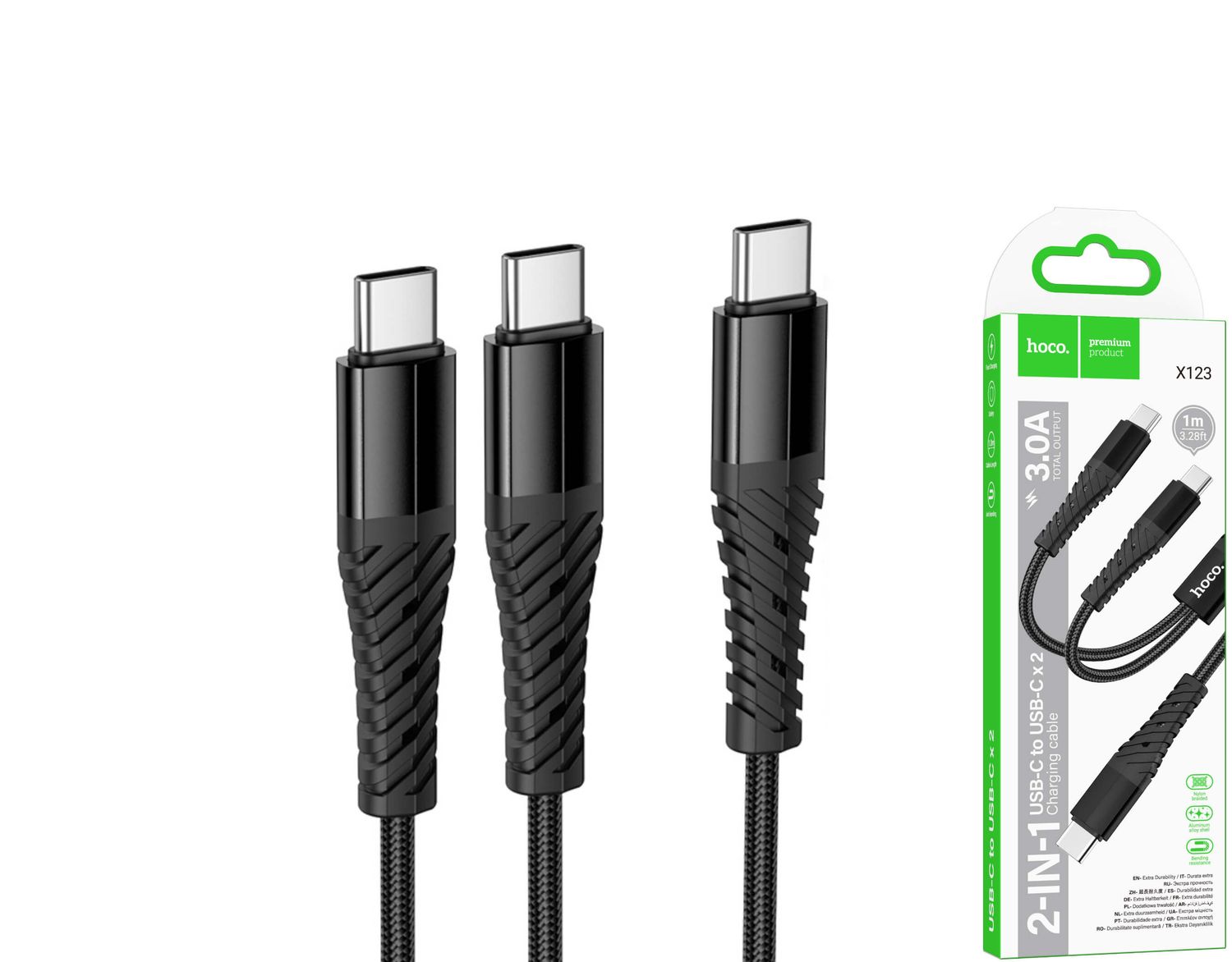 Hoco X123 USB-C uz 2*USB-C pītais kabelis Hoco X123 USB-C uz 2*USB-C pītais kabelis
