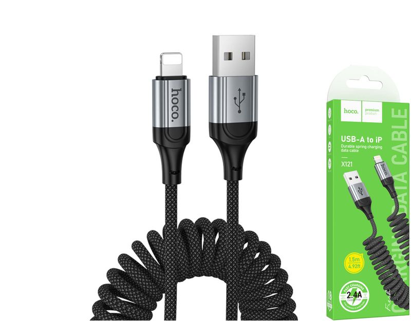 Hoco X121 USB-A uz Lightning spirālveida pītais kabelis