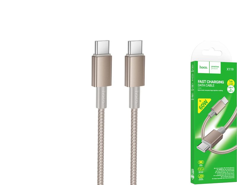 Hoco X119 USB-C uz USB-C pītais kabelis