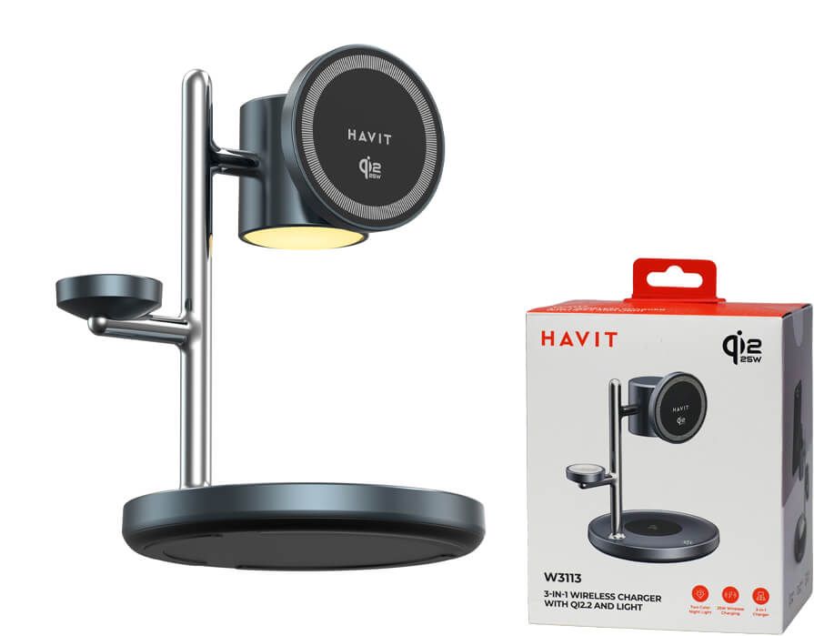 Havit W3113 Qi2.2 3-in-1 bezvadu uzlādes stacija