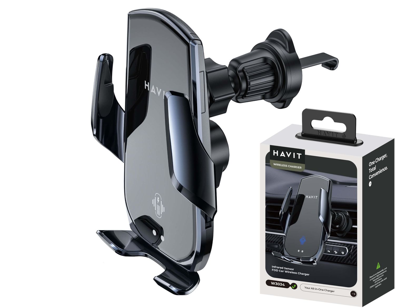 Havit W3034 auto bezvadu lādētājs-turētājs
