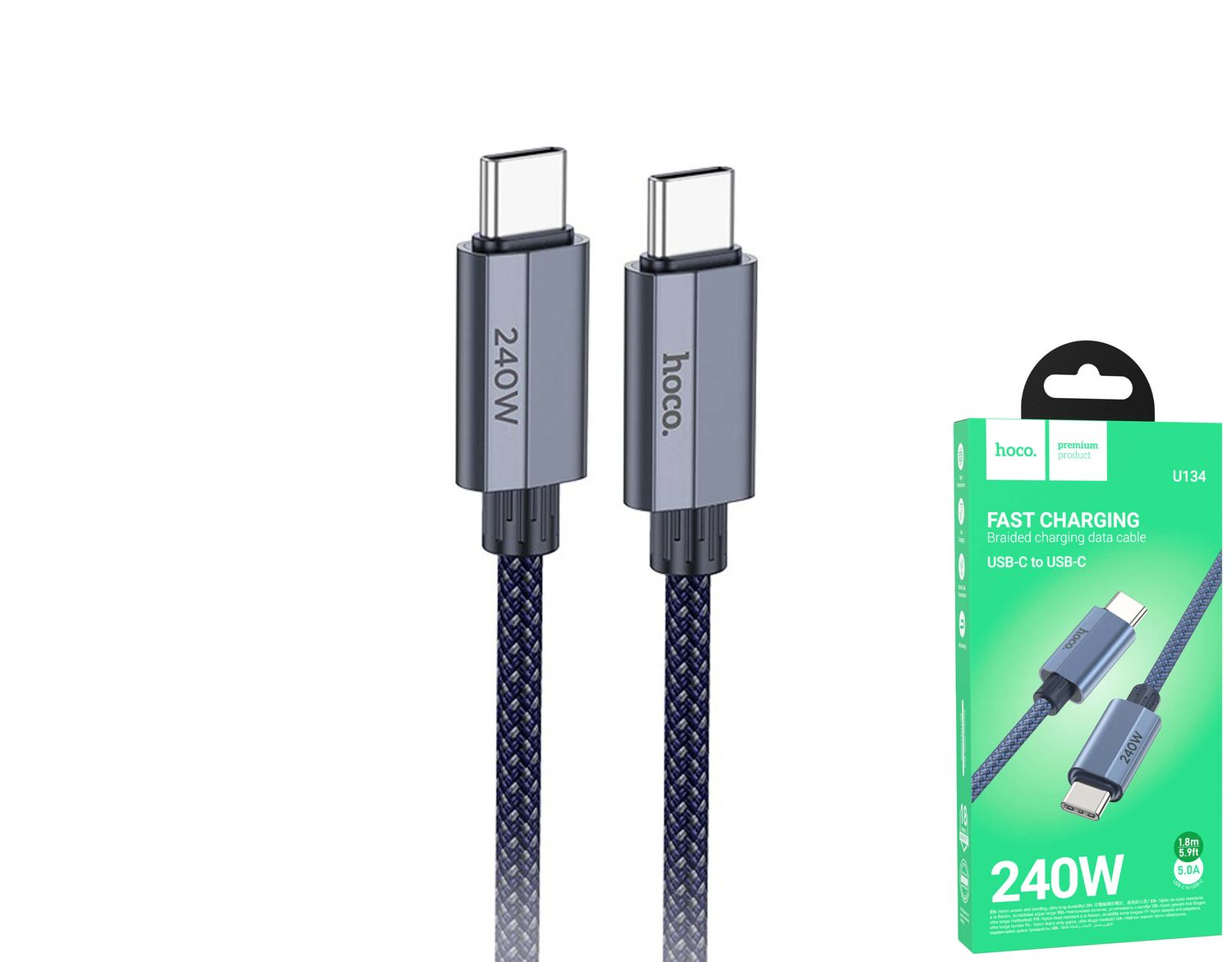 Hoco U134 USB-C uz USB-C pītais kabelis Hoco U134 USB-C uz USB-C pītais kabelis