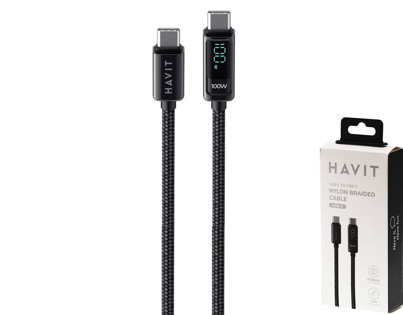 Havit CB6247 USB C uz USB C pītais kabelis ar displeju