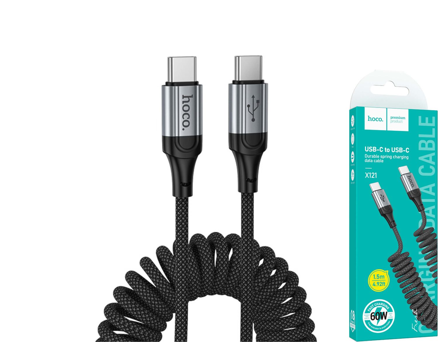 Hoco X121 USB-C uz USB-C spirālveida pītais kabelis