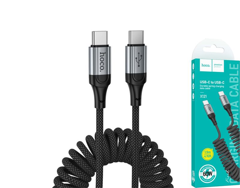 Hoco X121 USB-C uz USB-C spirālveida pītais kabelis