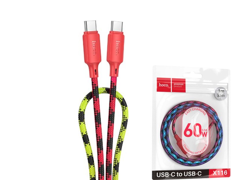 Hoco X116 USB-C uz USB-C auduma kabelis