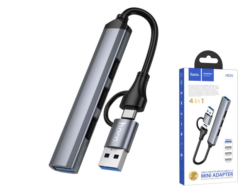 Hoco HB26 USB sadalītājs ar 4 portiem Hoco HB26 USB sadalītājs ar 4 portiem