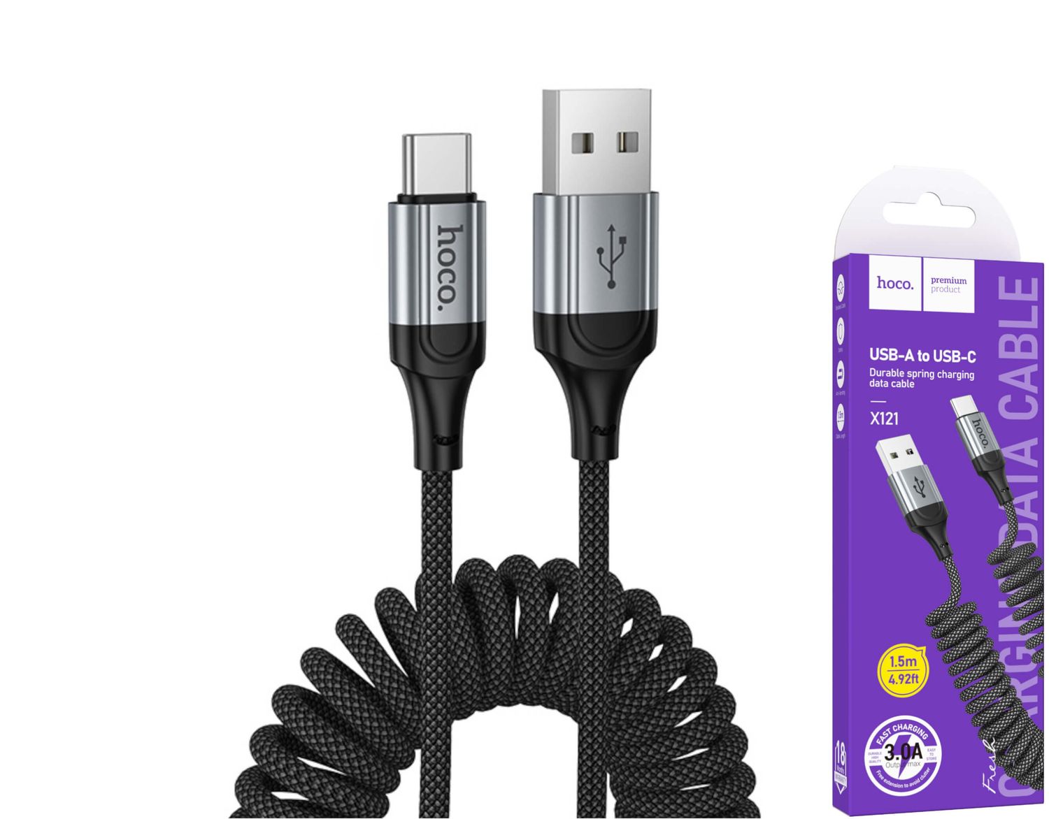 Hoco X121 USB-A uz USB-C spirālveida pītais kabelis