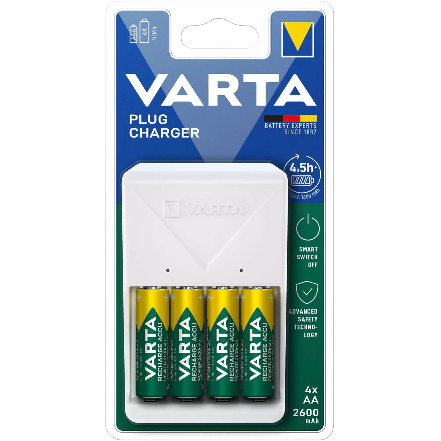 VARTA akumulatoru lādētājs ar 4*AA akumulatoriem