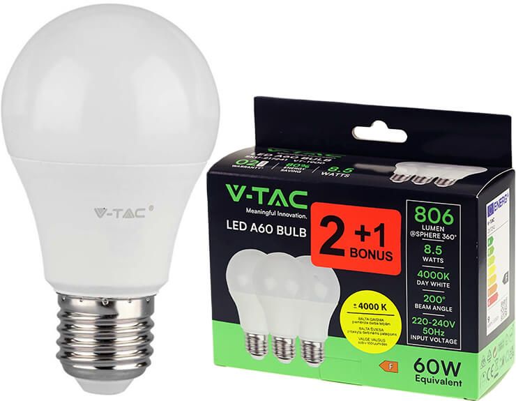 V-TAC 1900 E27 LED spuldzes 8.5W V-TAC 1900 E27 LED spuldzes 8.5W