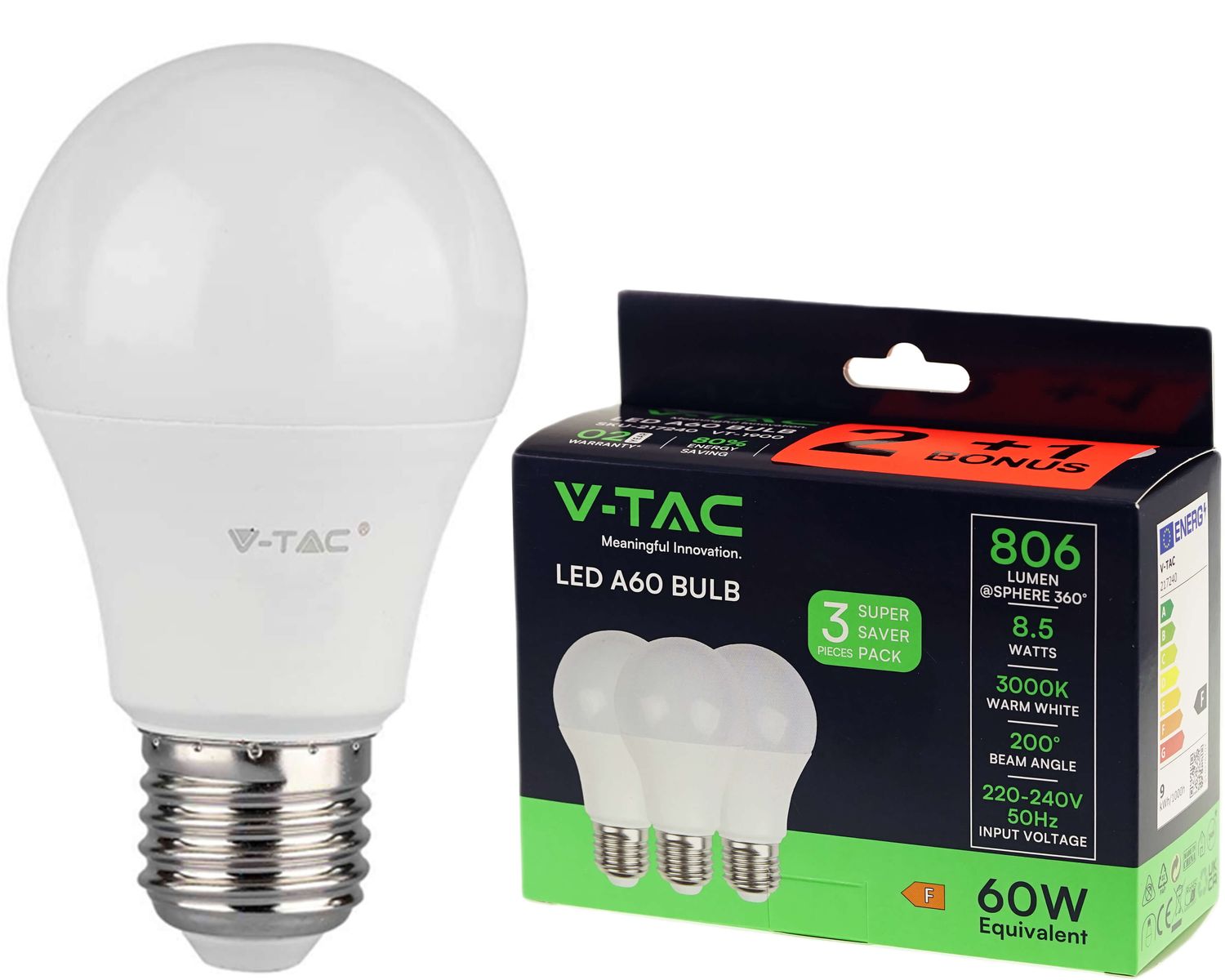 V-TAC 1900 E27 LED spuldze 8.5W V-TAC 1900 E27 LED spuldze 8.5W