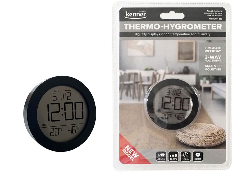 KENNER DT-315 iekštelpu termometrs ar higrometru un pulksteni