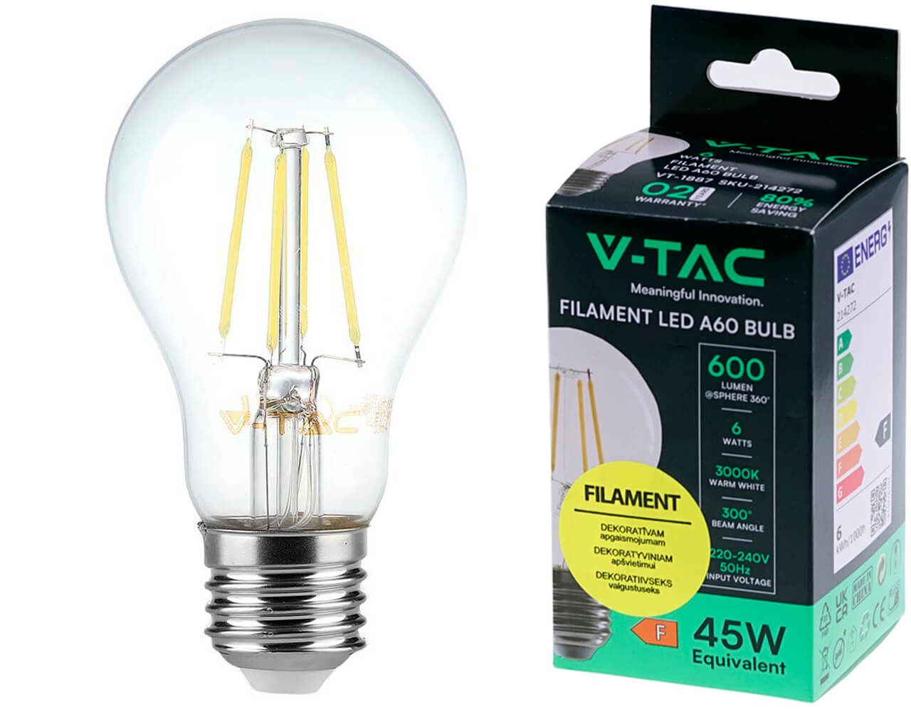 V-TAC 1887 Filament LED spuldze