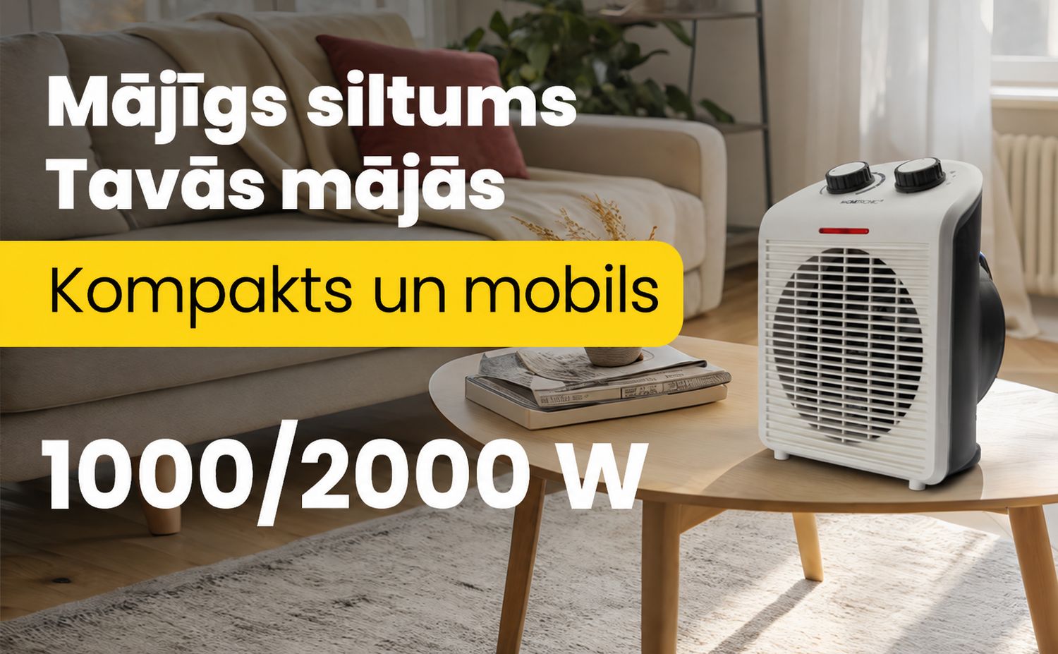 Clatronic HL3761 kompakts sildītājs ar 1000 un 2000 W jaudas režīmiem