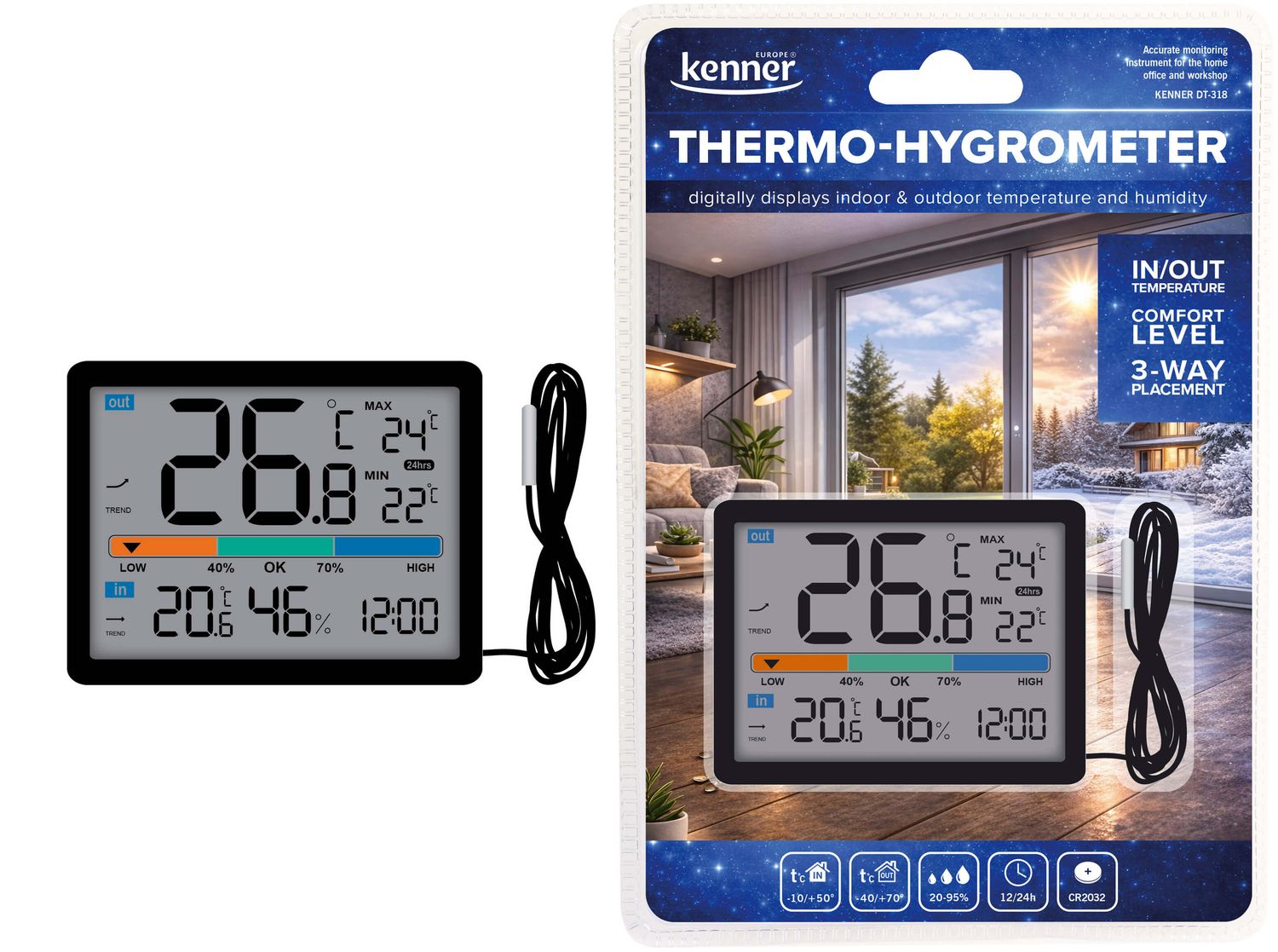 Kenner digitālais termometrs ar pulksteni