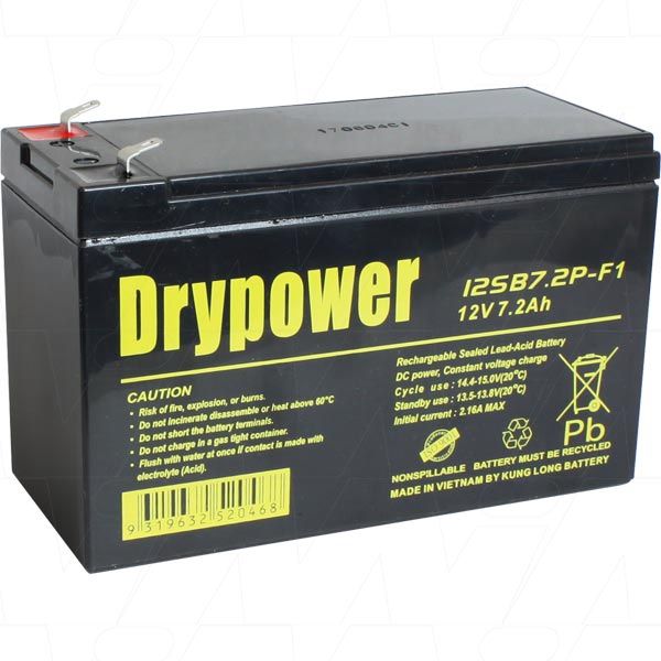 Drypower 12SB7.2-F1 12V 7.2Ah Sealed Lead Acid Battery F1 Terminals