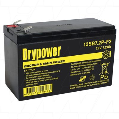Drypower 12SB7.2-F2 12V 7.2Ah Sealed Lead Acid Battery F2 Terminals