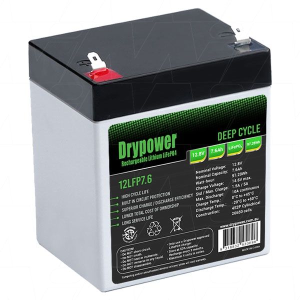 Drypower 12LFP7.6 High power 12.8V 7.6Ah lithium iron phosphate (LiFePO4)