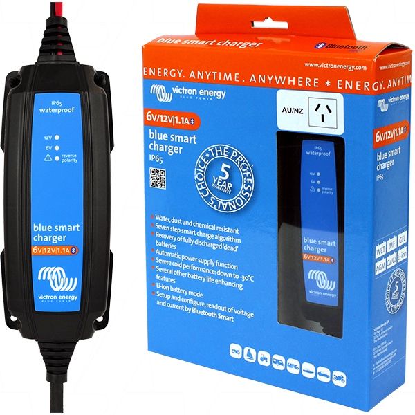 Victron Energy Blue Smart IP65 SLA/LiFePO4 charger &amp; maintainer - auto voltage 6V/12V 1.1A