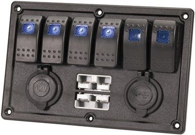 SZ1930 SWITCH PNL 6WAY ROCKER ILLUM BLU