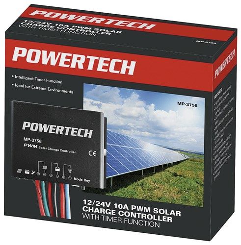 SOLAR CHG CTRL 12/24V 10A IP67 W/TIMER