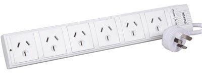 PWRBRD 6WAY SURGE/O/LOAD WHT