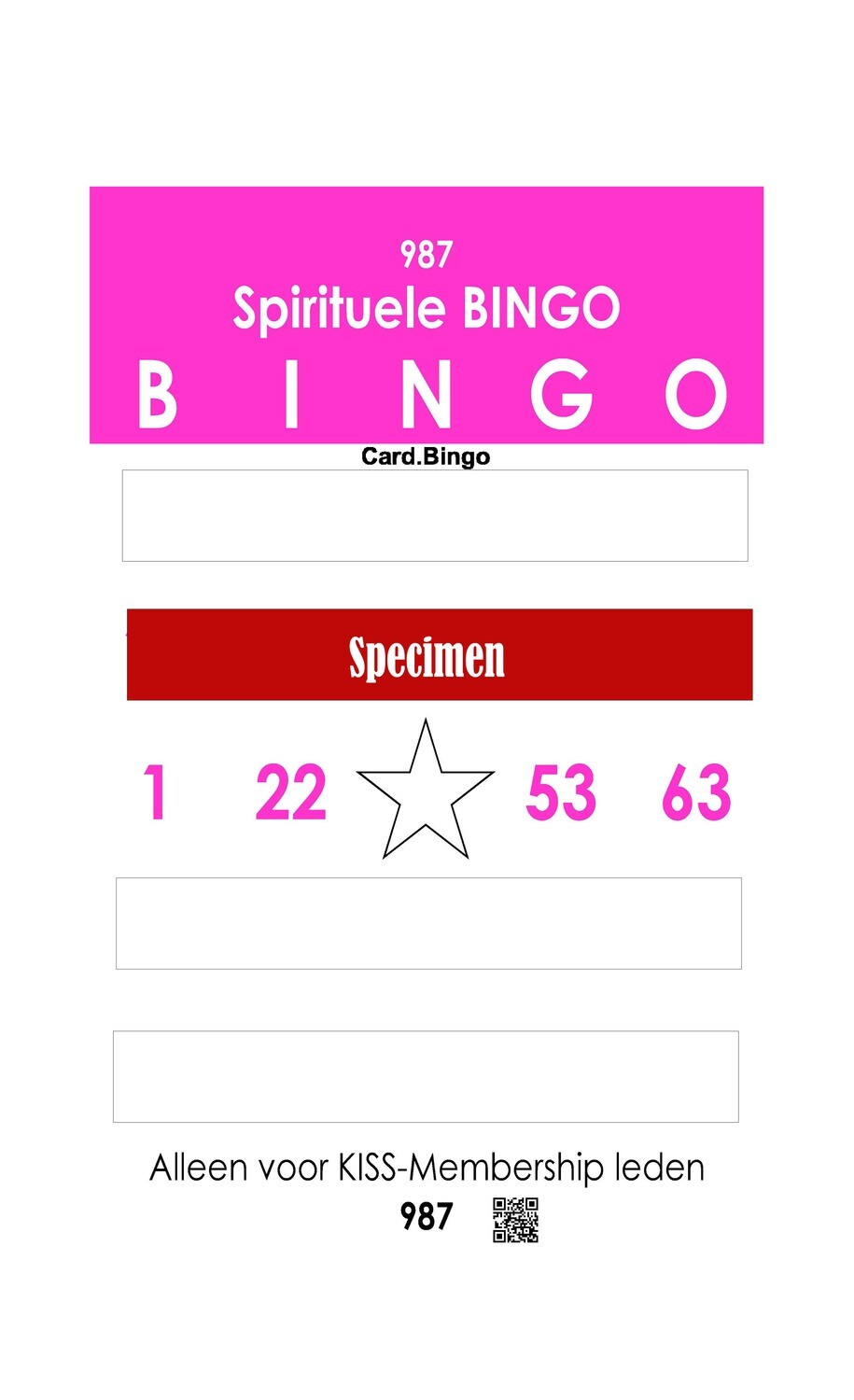Spirituele bingo kaart - Alleen voor KISS-Members