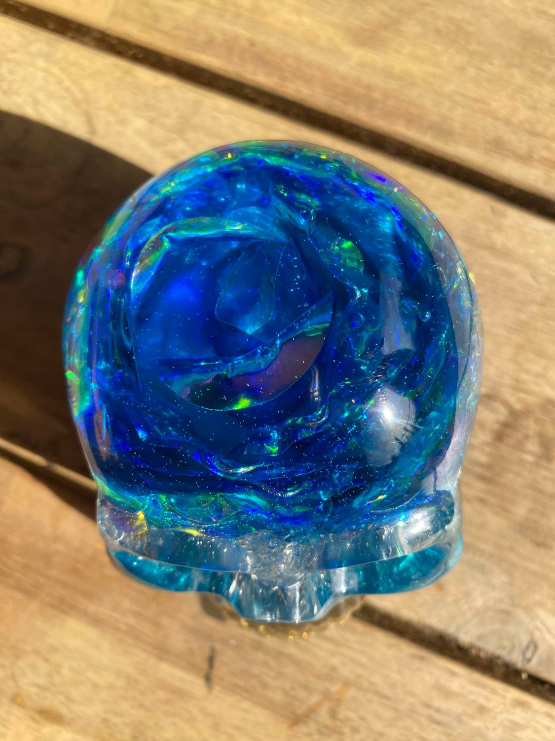 ORGONITE SKULL BLEU ROSE