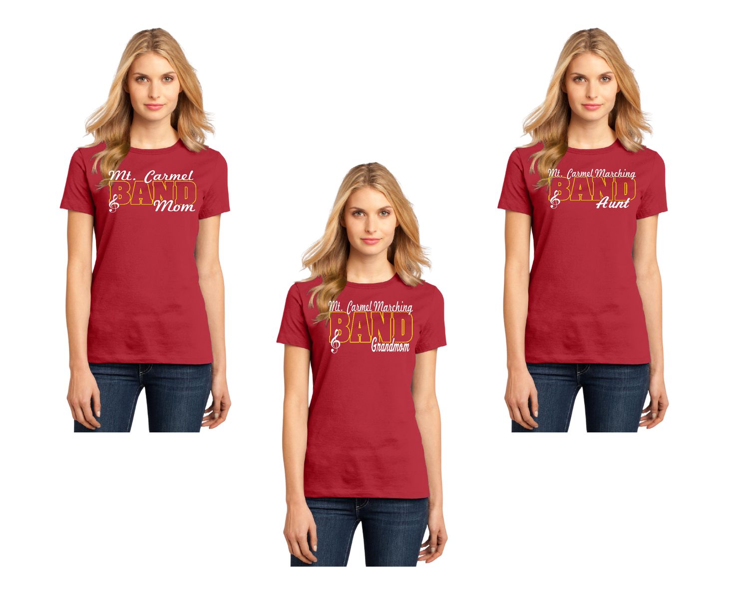 MT. CARMEL MARCHING BAND MOM, GRANDMOM, AUNT T-SHIRT (LADIES)