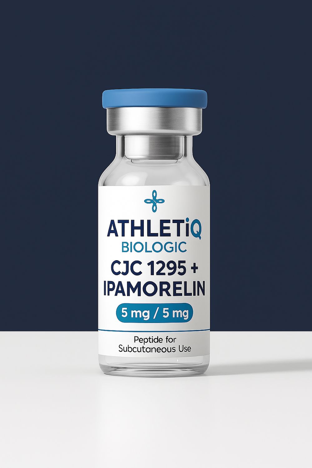 Athletiq Biologic vial bundle of CJC-1295 No DAC 5mg and Ipamorelin 5mg, sterile lyophilized peptides for research use only