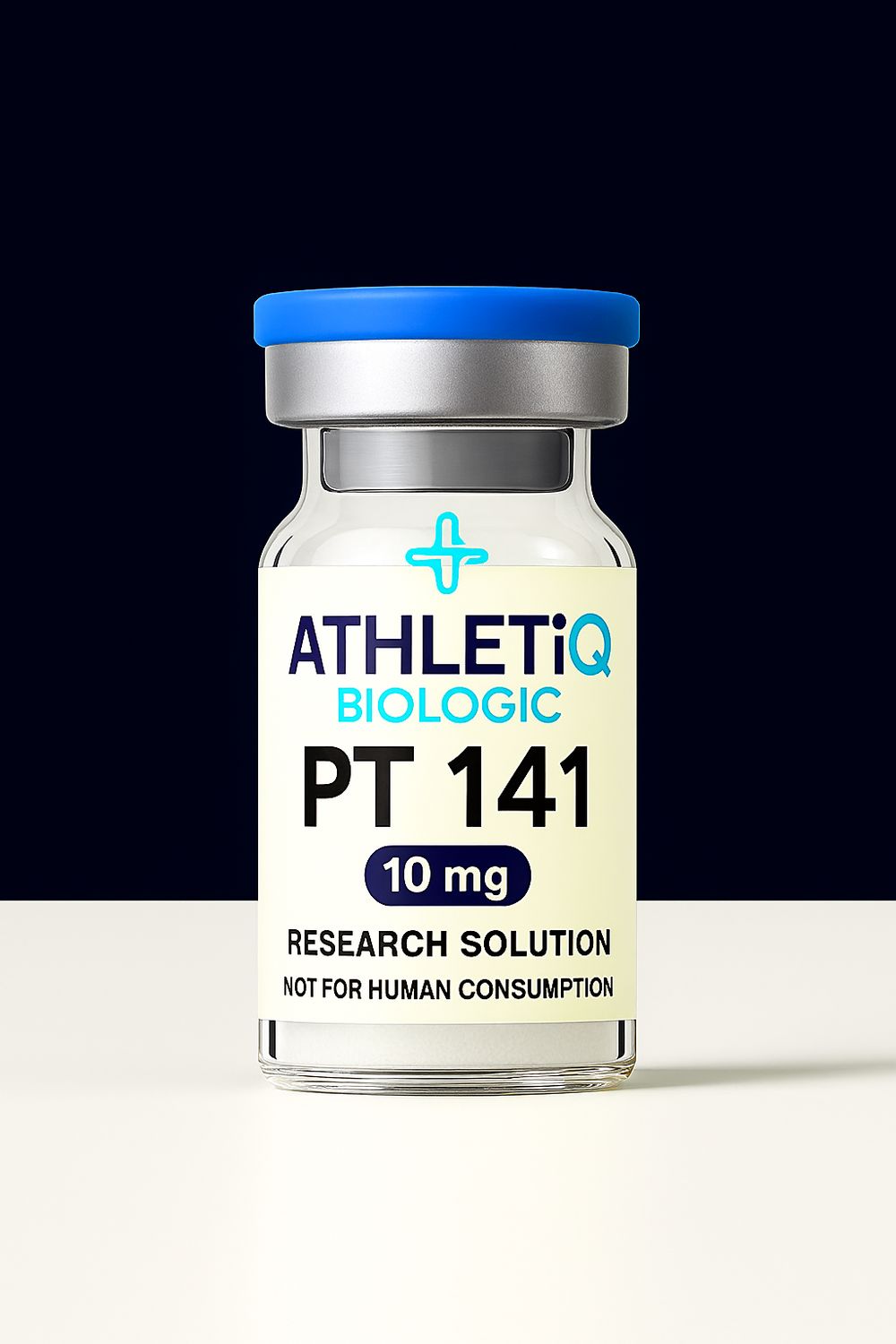 Athletiq Biologic vial of PT-141 10mg, sterile lyophilized peptide labeled for research use only