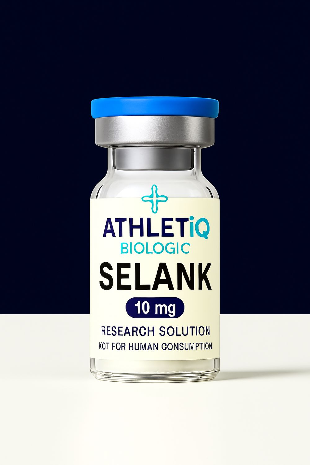 Athletiq Biologic vial of Selank 10mg, sterile lyophilized peptide labeled for research use only