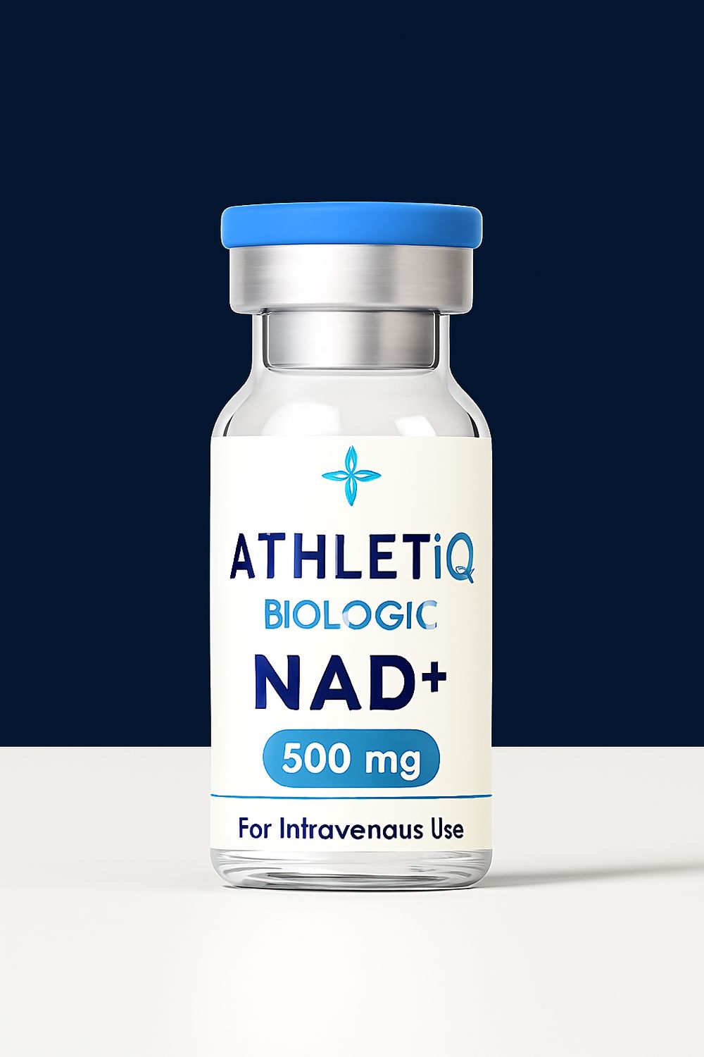 Athletiq Biologic vial of NAD+ 100mg, sterile lyophilized peptide labeled for research use only